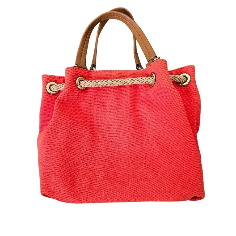 Michael Kors  Canvas  Drawstring Tote Vibrant Orangey Pink - Picture 2 of 8